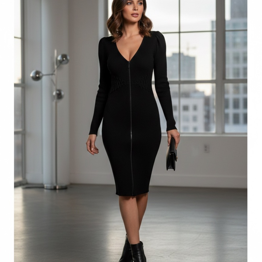 Elegant Black Zipper Dress Nice beautiful Dress